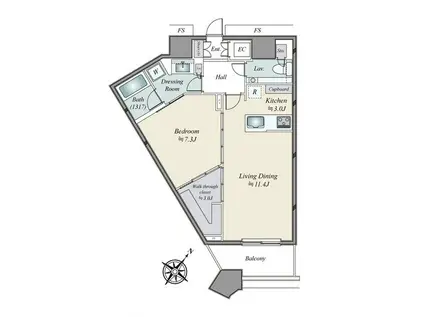 タワーマンション ピアノ可 南東向き 高層階 1LDK(1LDK/30階)の間取り写真