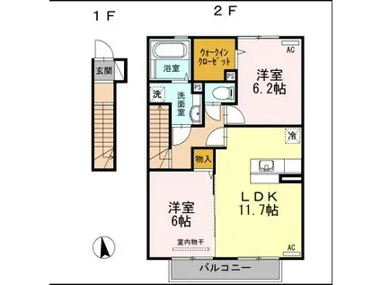 セゾン静(2LDK/2階)の間取り写真