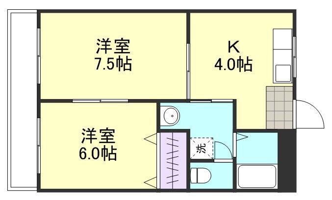 グランドールマンション(2DK/3階)の間取り写真
