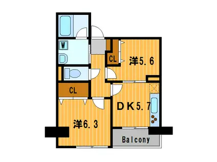 BAY-イースト(2DK/5階)の間取り写真