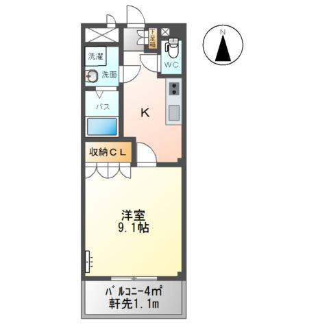 フロイデB(1K/2階)の間取り写真