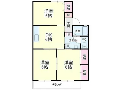 セジュールピュア(3DK/1階)の間取り写真