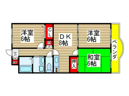 スリーゼヒル(3DK/4階)の間取り写真