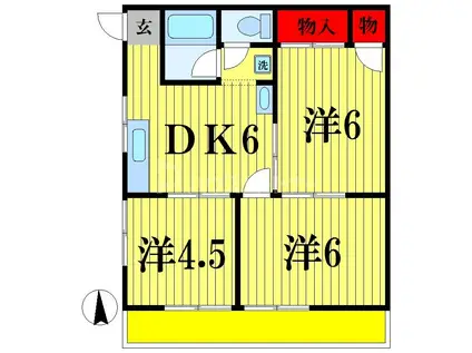 アドミナル3号棟(3DK/2階)の間取り写真
