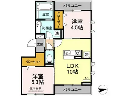 マイプレイス東照宮B(2LDK/3階)の間取り写真