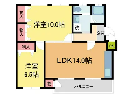 逆瀬川ハイツ3号棟(3LDK/2階)の間取り写真