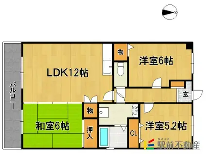 グリーンビル御井B(3LDK/4階)の間取り写真