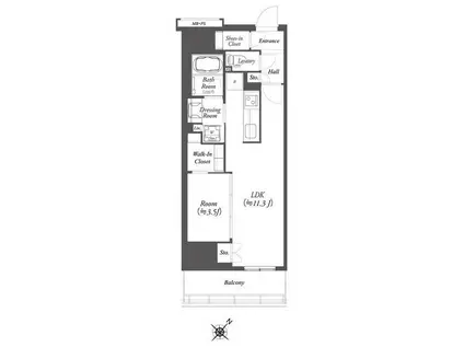 WORVE横浜伊勢佐木町(1LDK/15階)の間取り写真