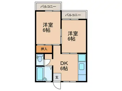 草牟田ハウス(2DK/4階)の間取り写真