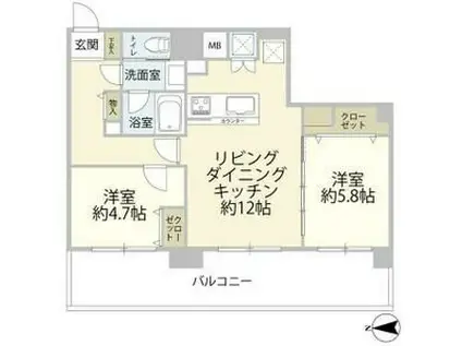 メイツ大森西(2LDK/12階)の間取り写真