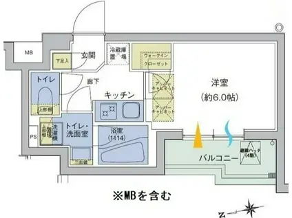 アジールコート北品川(1K/4階)の間取り写真