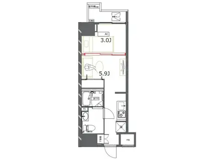 ジェノヴィア東神田グリーンヴェール(1DK/6階)の間取り写真