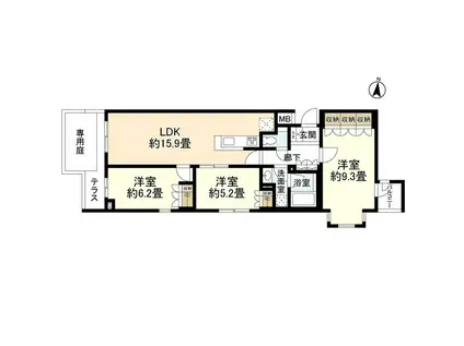 リア世田谷(3LDK/1階)の間取り写真