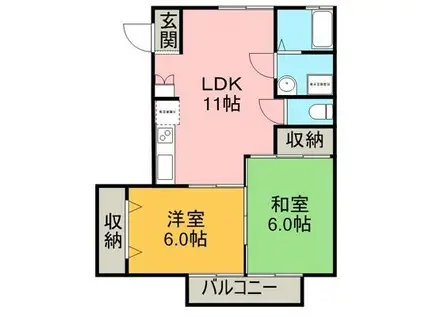 サンハイム本成寺(2LDK/2階)の間取り写真