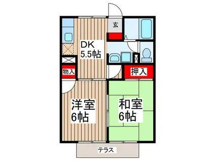 アドニス狭山(2DK/1階)の間取り写真