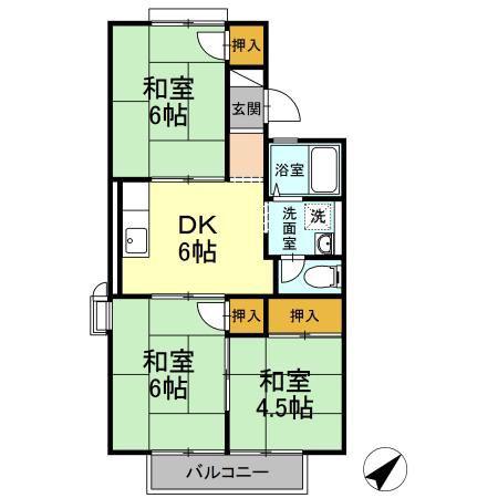 グランディール行橋C棟(3DK/2階)の間取り写真