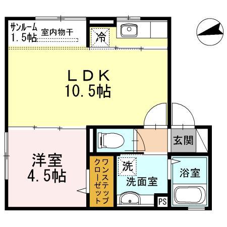 エミールコート西脇(1LDK/2階)の間取り写真