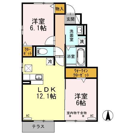 コンフィアンスーフェール D(2LDK/1階)の間取り写真