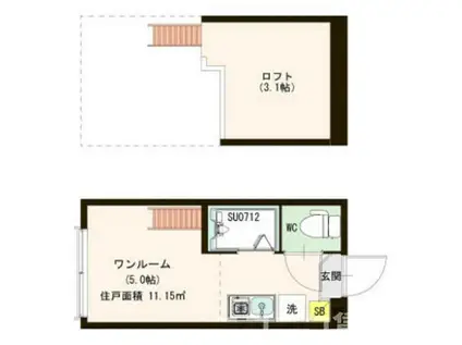 ハーモニーテラス志茂(ワンルーム/1階)の間取り写真