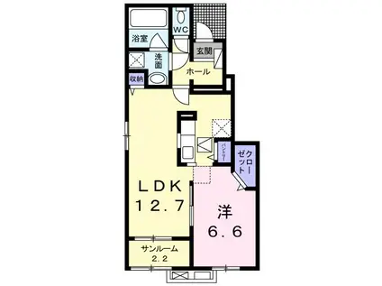 シャンティB(1LDK/1階)の間取り写真