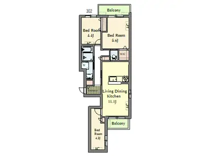 レジデンススイート三軒茶屋(3LDK/3階)の間取り写真