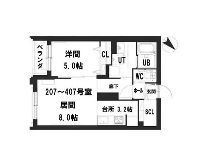 グランメール 東札幌4条(1LDK/2階)の間取り写真