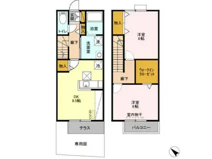 ROYAL GARDEN 400&16 D棟(2DK/1階)の間取り写真