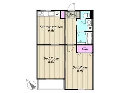 ベルメゾンフジ(2DK/1階)の間取り写真