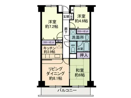 ベルコースト茅ヶ崎(3LDK/1階)の間取り写真