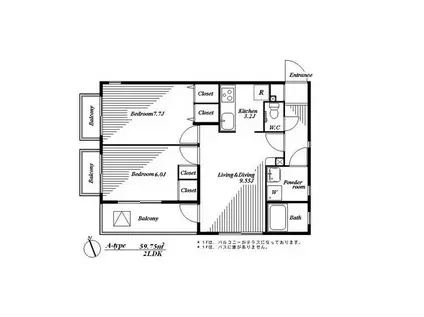 サンライズヒルズ(2LDK/3階)の間取り写真