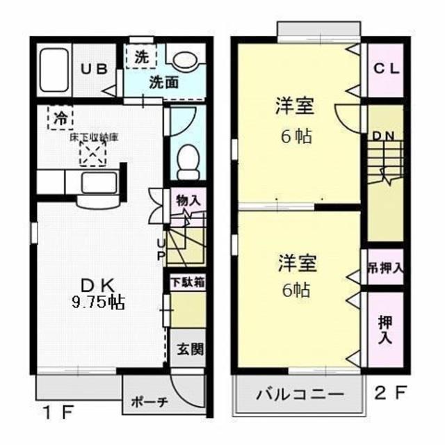 フローラ霞ヶ岡(2DK/1階)の間取り写真