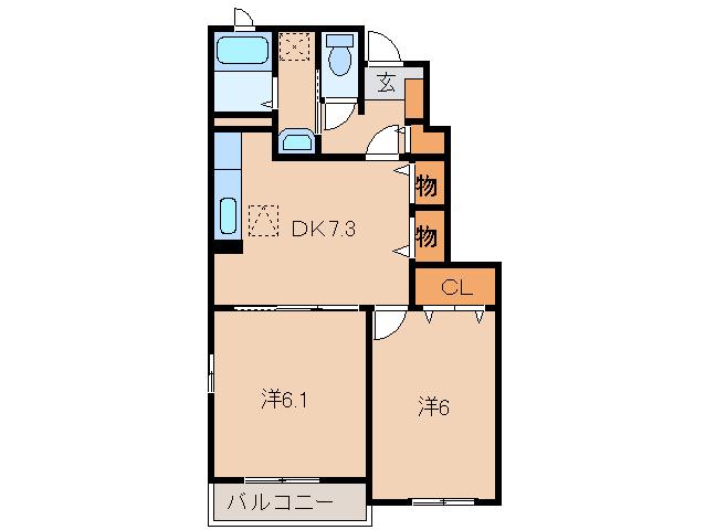 グランリアン II(2DK/1階)の間取り写真