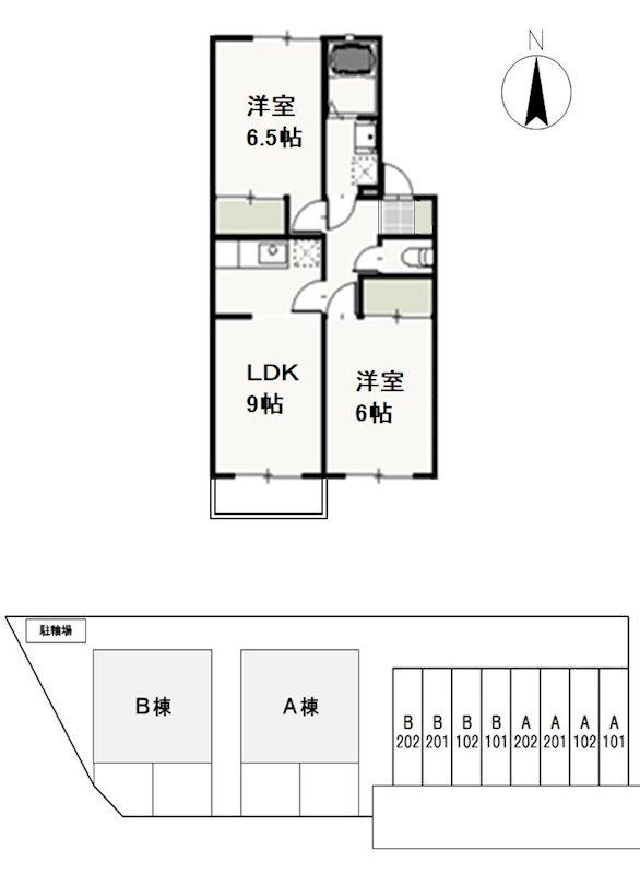 カーサ・ヴィーノA(2LDK/1階)の間取り写真
