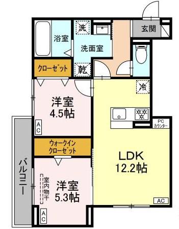 ルヴィータ大秋(2LDK/3階)の間取り写真
