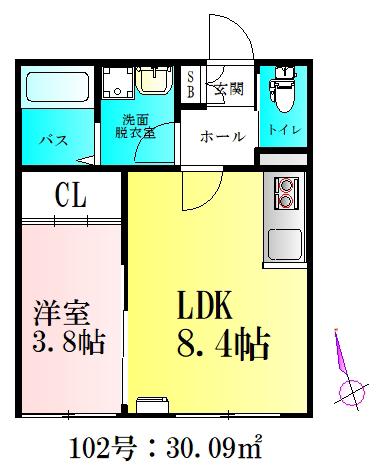 アプリーレ北仙台(1LDK/1階)の間取り写真