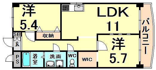 中島マンション(2LDK/2階)の間取り写真