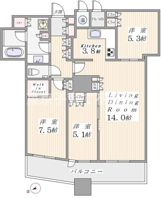 ザ・パークハウス西新宿タワー60(3LDK/39階)の間取り写真