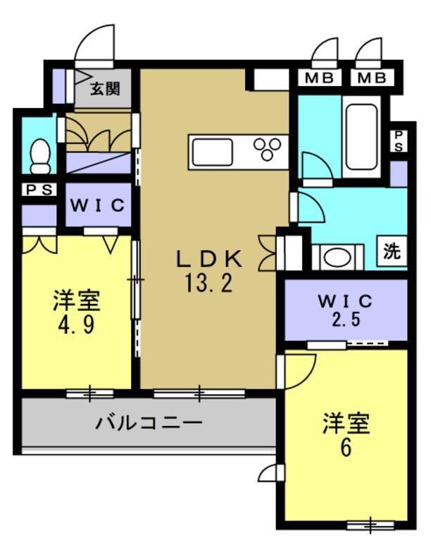 ベル アントレ 西宮(2LDK/4階)の間取り写真