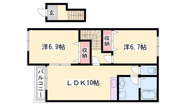 ハッピーヒル(2LDK/2階)の間取り写真