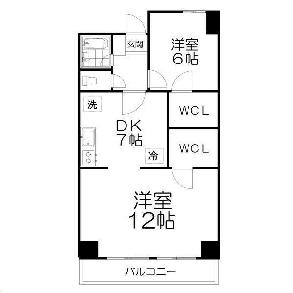 二軒茶屋グランドハイツ(2DK/7階)の間取り写真
