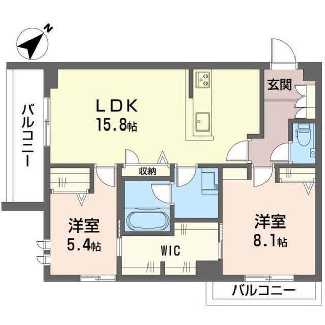 アジュールモア長津田(2LDK/2階)の間取り写真