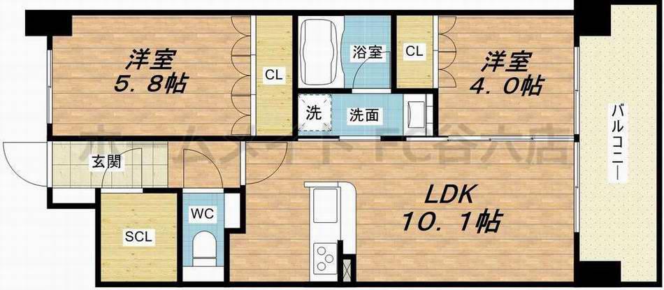 リフレ天満橋(2LDK/4階)の間取り写真