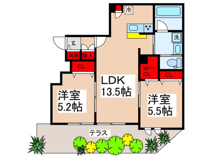 VILLA FORESTA(2LDK/1階)の間取り写真