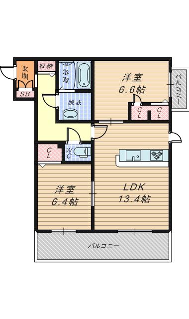 シャーメゾンジオートリテラス(2LDK/3階)の間取り写真