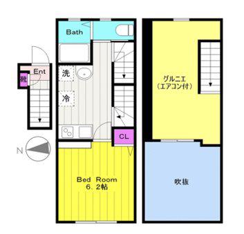 トーチテラス(1K/2階)の間取り写真
