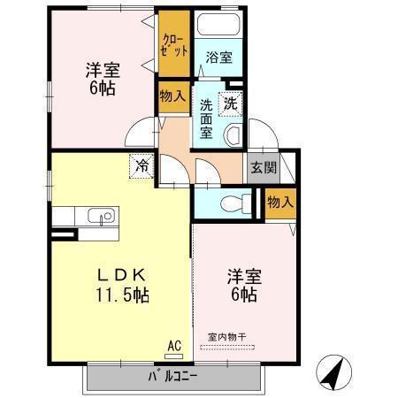 サニープレイス福山I C棟(2LDK/2階)の間取り写真