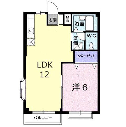 エルディム川西(1LDK/2階)の間取り写真