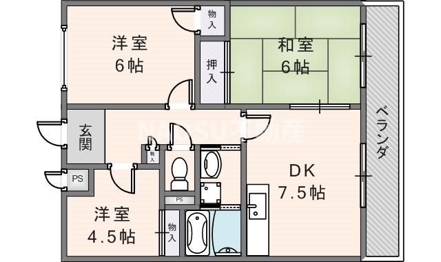 サンローズ吉田(3DK/8階)の間取り写真