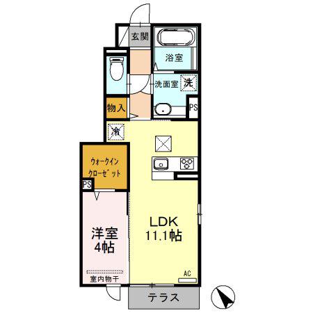 フォレストパークサイド野間島(1LDK/1階)の間取り写真