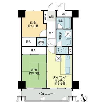 ライオンズマンション久留米(2DK/5階)の間取り写真